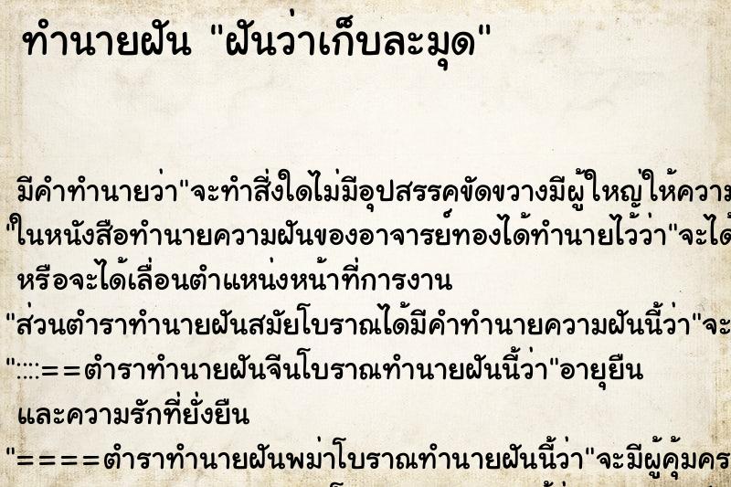 ทำนายฝัน ฝันว่าเก็บละมุด ตำราโบราณ แม่นที่สุดในโลก