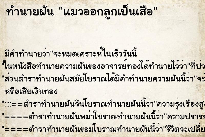 ทำนายฝัน แมวออกลูกเป็นเสือ ทำนายฝัน แมวออกลูกเป็นเสือ