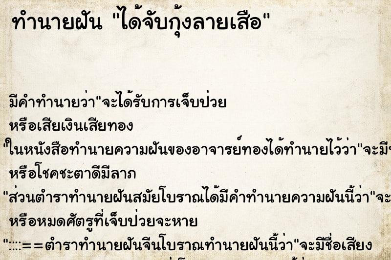ทำนายฝัน ได้จับกุ้งลายเสือ ทำนายฝัน ได้จับกุ้งลายเสือ