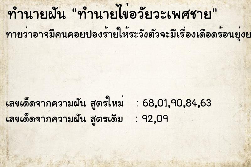 ทำนายฝันทำนายไข่อวัยวะเพศชาย ทำนายฝันทำนายฝันทำนายไข่อวัยวะเพศชาย