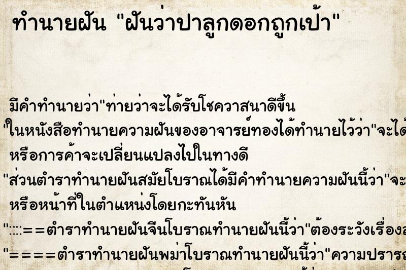 ทำนายฝัน ฝันว่าปาลูกดอกถูกเป้า