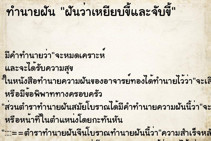 ทำนายฝันฝันว่าเหยียบขี้และจับขี้ ทำนายฝันทำนายฝันฝันว่าเหยียบขี้และจับขี้