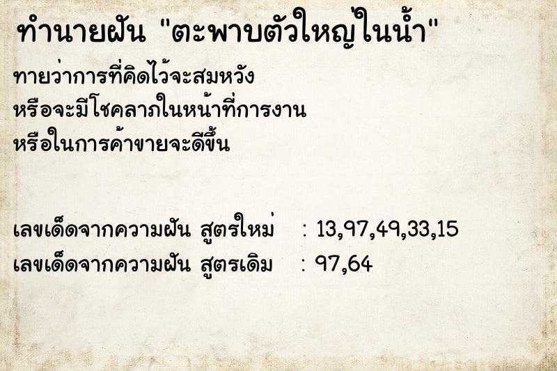 ทำนายฝัน ตะพาบตัวใหญ่ในน้ำ ทำนายฝัน ตะพาบตัวใหญ่ในน้ำ