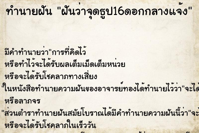ทำนายฝัน ฝันว่าจุดธูป16ดอกกลางแจ้ง ทำนายฝัน ฝันว่าจุดธูป16ดอกกลางแจ้ง