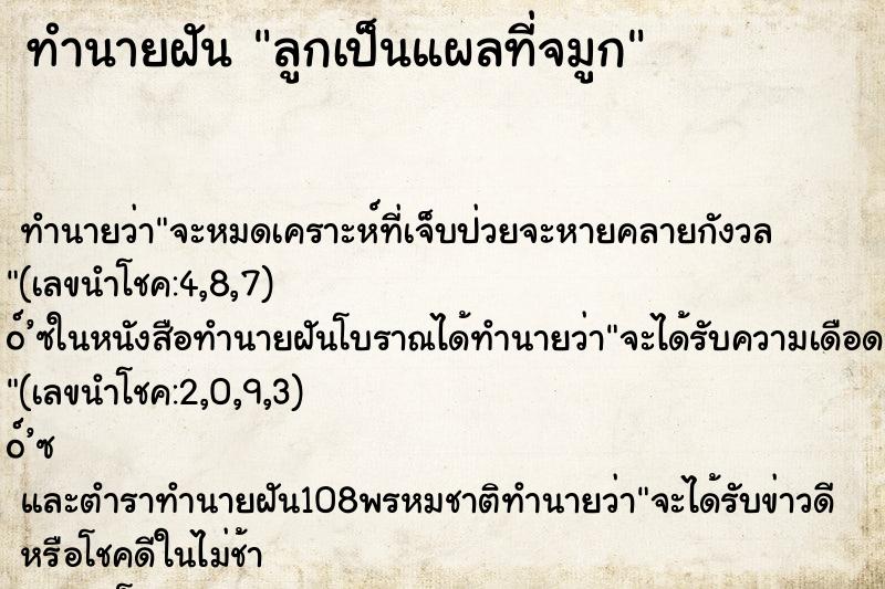 ทำนายฝัน ลูกเป็นแผลที่จมูก ทำนายฝัน ลูกเป็นแผลที่จมูก