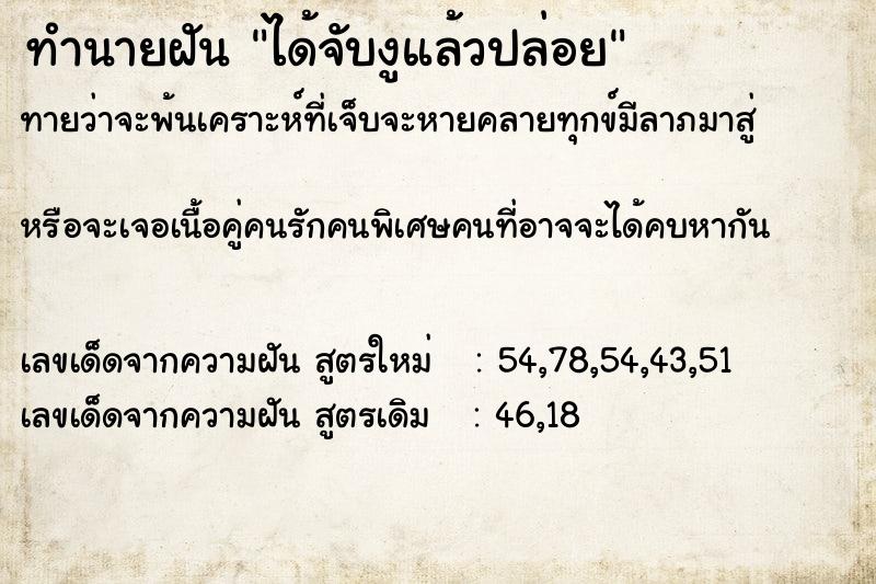 ทำนายฝัน ได้จับงูแล้วปล่อย
