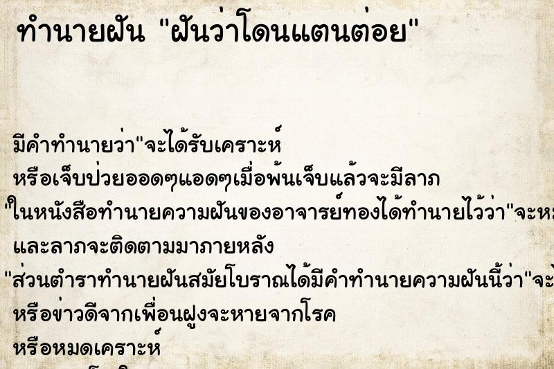 ทำนายฝันฝันว่าโดนแตนต่อย ทำนายฝันทำนายฝันฝันว่าโดนแตนต่อย