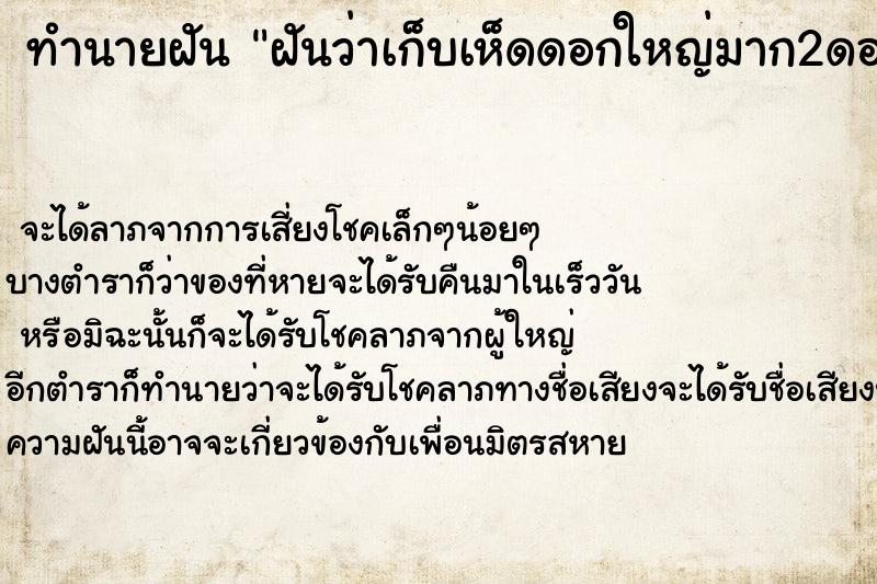 ทำนายฝันทำนายฝันฝันว่าเก็บเห็ดดอกใหญ่มาก2ดอก