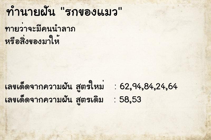 ทำนายฝันรกของแมว ทำนายฝันทำนายฝันรกของแมว