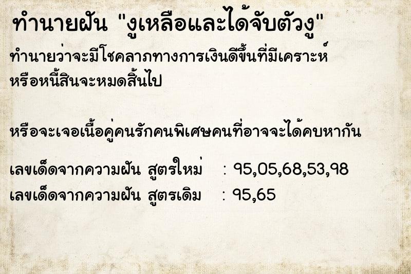 ทำนายฝันงูเหลือและได้จับตัวงู ทำนายฝันทำนายฝันงูเหลือและได้จับตัวงู