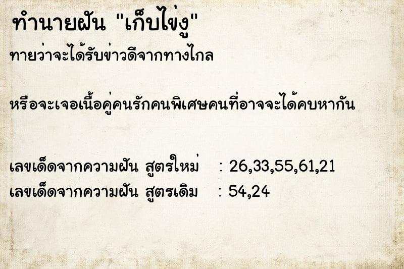 ทำนายฝัน เก็บไข่งู ทำนายฝัน เก็บไข่งู