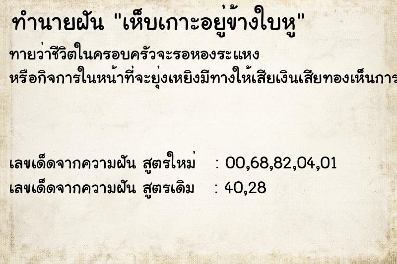 ทำนายฝันทำนายฝันเห็บเกาะอยู่ข้างใบหู