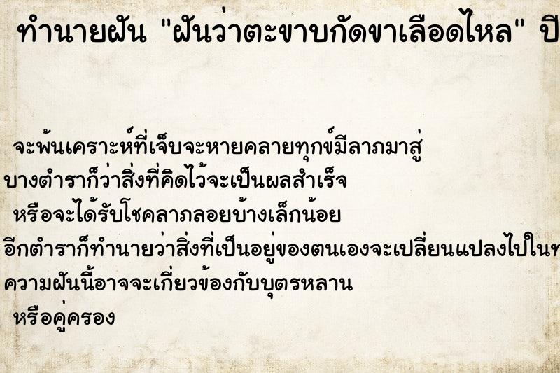 ทำนายฝันฝันว่าตะขาบกัดขาเลือดไหล ทำนายฝันทำนายฝันฝันว่าตะขาบกัดขาเลือดไหล