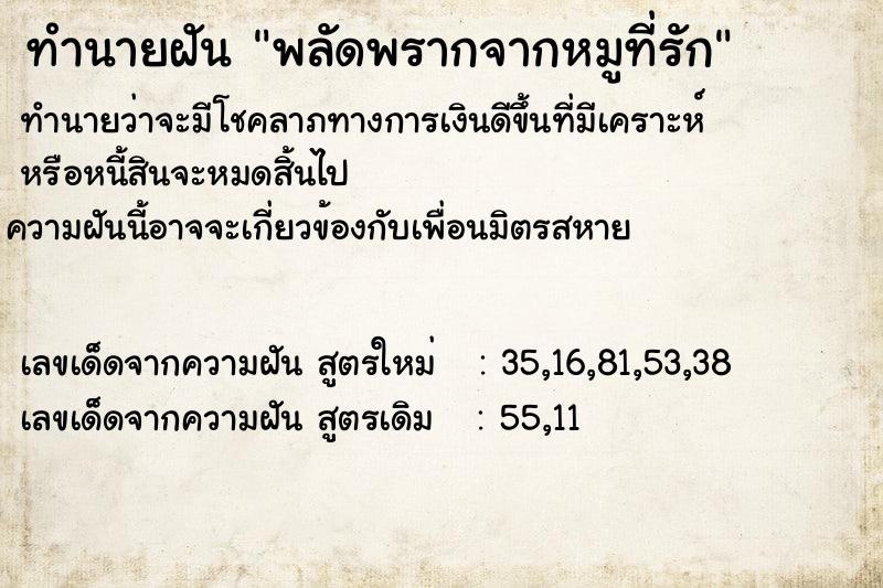 ทำนายฝันพลัดพรากจากหมูที่รัก ทำนายฝันทำนายฝันพลัดพรากจากหมูที่รัก