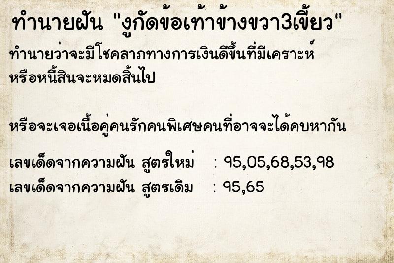 ทำนายฝันทำนายฝันงูกัดข้อเท้าข้างขวา3เขี้ยว