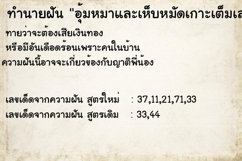 ทำนายฝัน อุ้มหมาและเห็บหมัดเกาะเต็มเลย