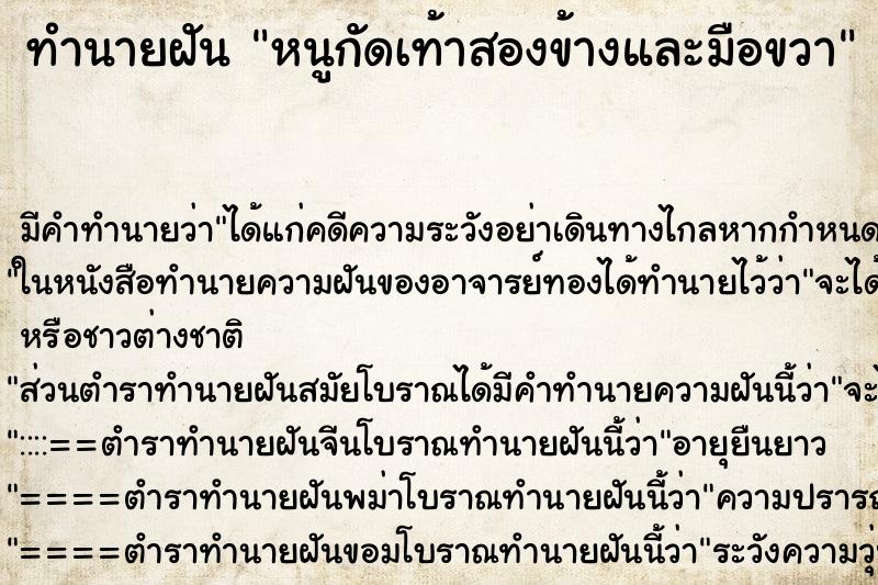 ทำนายฝัน หนูกัดเท้าสองข้างและมือขวา ทำนายฝัน หนูกัดเท้าสองข้างและมือขวา