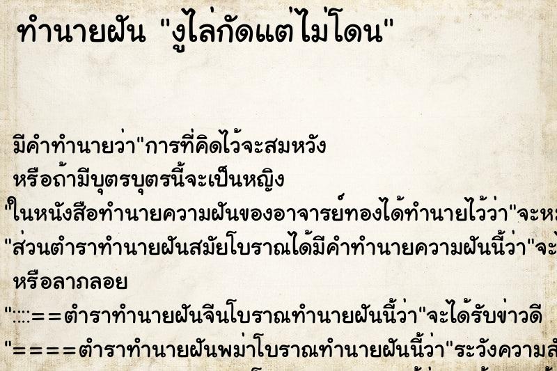 ทำนายฝัน งูไล่กัดแต่ไม่โดน ทำนายฝัน งูไล่กัดแต่ไม่โดน