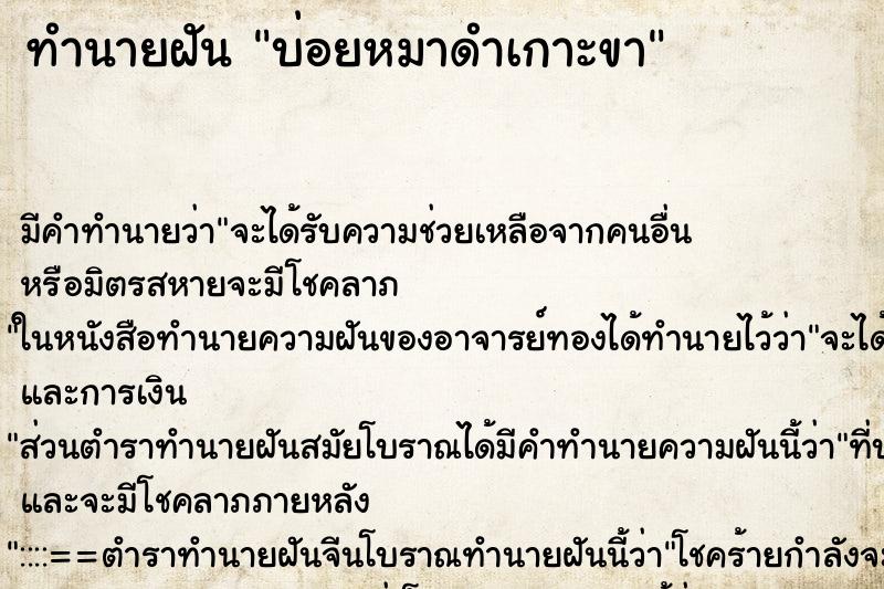 ทำนายฝัน บ่อยหมาดำเกาะขา ทำนายฝัน บ่อยหมาดำเกาะขา