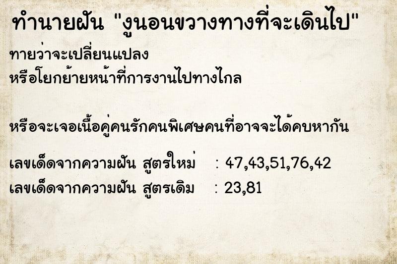 ทำนายฝัน งูนอนขวางทางที่จะเดินไป