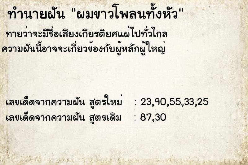 ทำนายฝันผมขาวโพลนทั้งหัว ทำนายฝันทำนายฝันผมขาวโพลนทั้งหัว