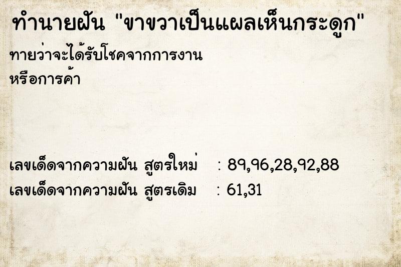 ทำนายฝันขาขวาเป็นแผลเห็นกระดูก ทำนายฝันทำนายฝันขาขวาเป็นแผลเห็นกระดูก