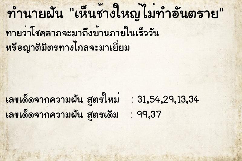 ทำนายฝันเห็นช้างใหญ่ไม่ทำอันตราย ทำนายฝันทำนายฝันเห็นช้างใหญ่ไม่ทำอันตราย