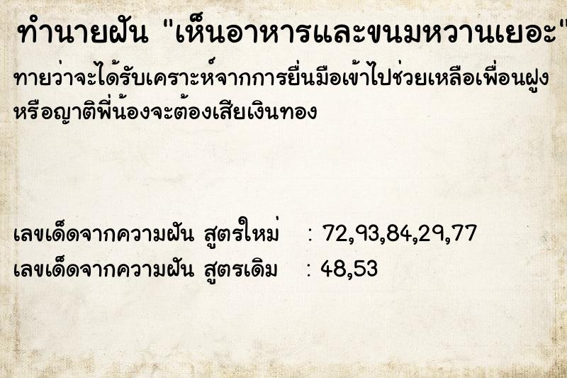 ทำนายฝันทำนายฝันเห็นอาหารและขนมหวานเยอะ