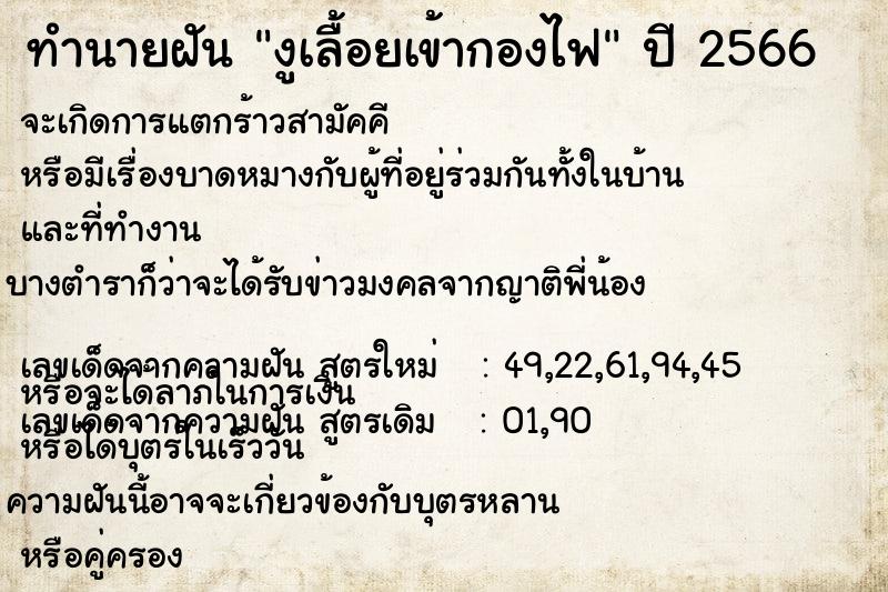 ทำนายฝัน งูเลื้อยเข้ากองไฟ ทำนายฝัน งูเลื้อยเข้ากองไฟ