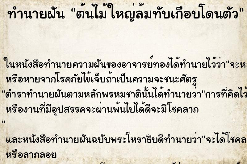 ทำนายฝัน ต้นไม้ใหญ่ล้มทับเกือบโดนตัว ตำราโบราณ แม่นที่สุดในโลก