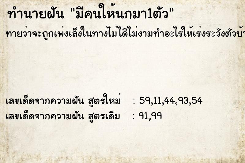 ทำนายฝันทำนายฝันมีคนให้นกมา1ตัว
