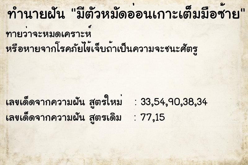 ทำนายฝันมีตัวหมัดอ่อนเกาะเต็มมือซ้าย ทำนายฝันทำนายฝันมีตัวหมัดอ่อนเกาะเต็มมือซ้าย