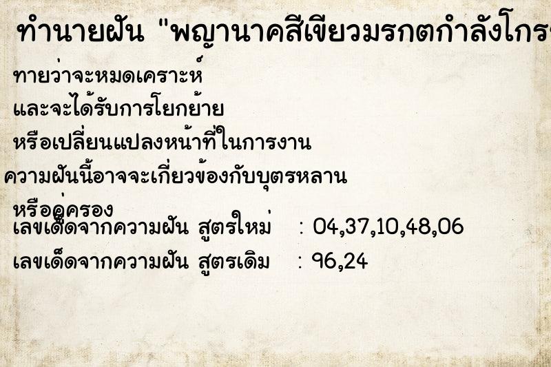 ทำนายฝันทำนายฝันพญานาคสีเขียวมรกตกำลังโกรธอยู่กลางทะเล