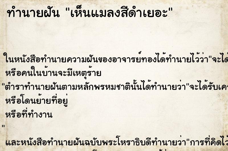 ทำนายฝัน เห็นแมลงสีดำเยอะ ทำนายฝัน เห็นแมลงสีดำเยอะ