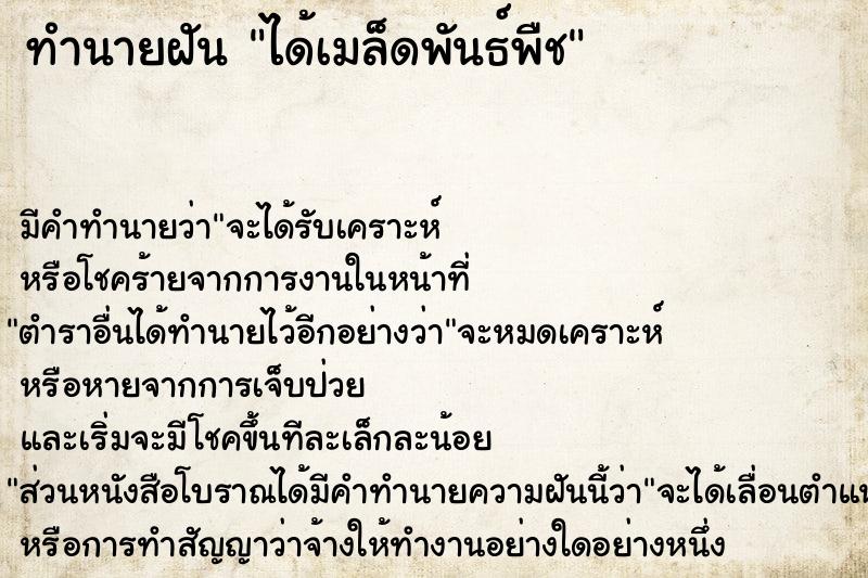 ทำนายฝัน ได้เมล็ดพันธ์พืช ทำนายฝัน ได้เมล็ดพันธ์พืช