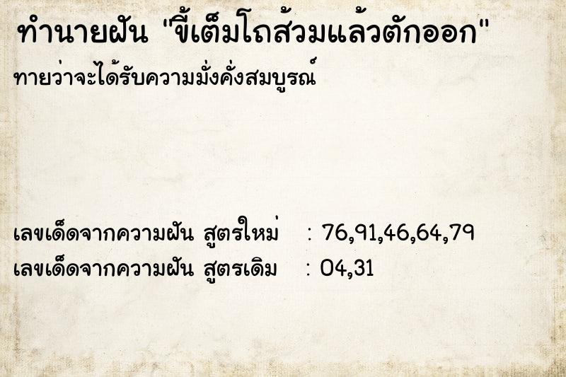 ทำนายฝันขี้เต็มโถส้วมแล้วตักออก ทำนายฝันทำนายฝันขี้เต็มโถส้วมแล้วตักออก