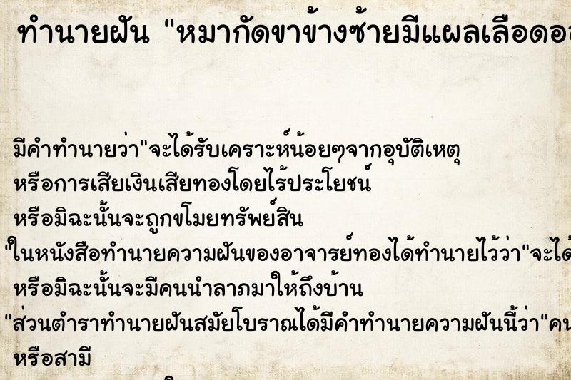 ทำนายฝัน หมากัดขาข้างซ้ายมีแผลเลือดออก ตำราโบราณ แม่นที่สุดในโลก