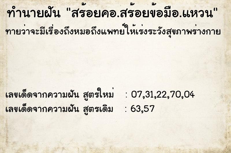 ทำนายฝันทำนายฝันสร้อยคอ.สร้อยข้อมือ.แหวน