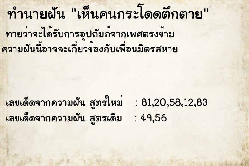ทำนายฝัน เห็นคนกระโดดตึกตาย ทำนายฝัน เห็นคนกระโดดตึกตาย