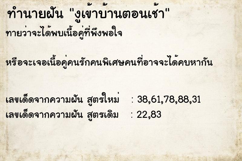 ทำนายฝันงูเข้าบ้านตอนเช้า ทำนายฝันทำนายฝันงูเข้าบ้านตอนเช้า