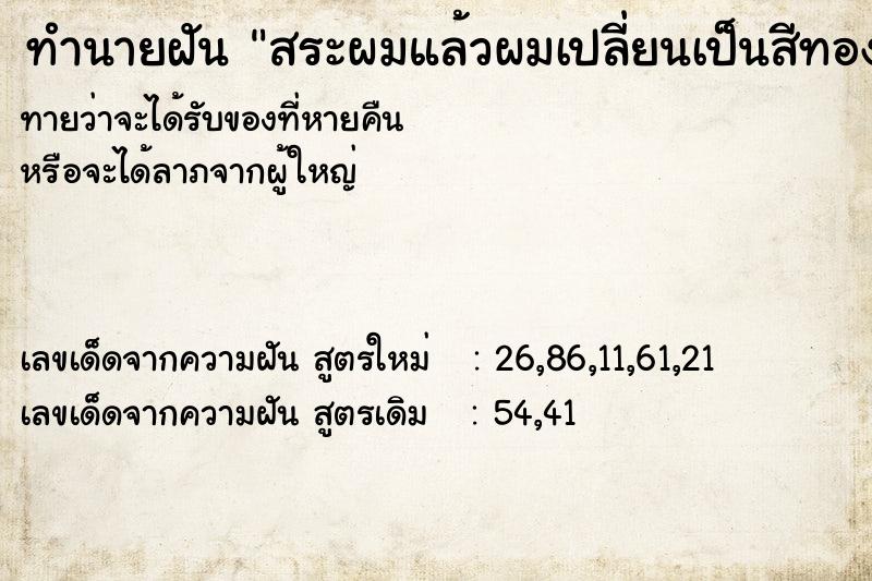 ทำนายฝันทำนายฝันสระผมแล้วผมเปลี่ยนเป็นสีทอง