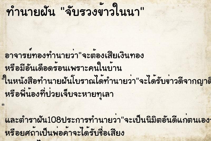 ทำนายฝัน จับรวงข้าวในนา