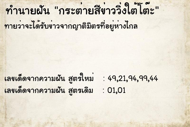 ทำนายฝันกระต่ายสีข่าววิ่งใต้โต๊ะ ทำนายฝันทำนายฝันกระต่ายสีข่าววิ่งใต้โต๊ะ