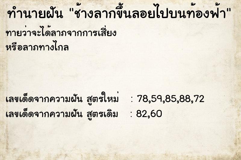 ทำนายฝันช้างลากขึ้นลอยไปบนท้องฟ้า ทำนายฝันทำนายฝันช้างลากขึ้นลอยไปบนท้องฟ้า