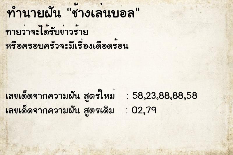 ทำนายฝันช้างเล่นบอล ทำนายฝันทำนายฝันช้างเล่นบอล
