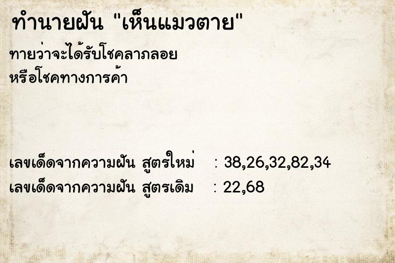 ทำนายฝัน เห็นแมวตาย ตำราโบราณ แม่นที่สุดในโลก