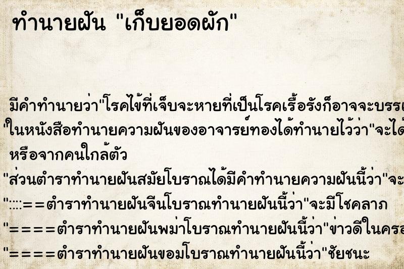 ทำนายฝัน เก็บยอดผัก ทำนายฝัน เก็บยอดผัก