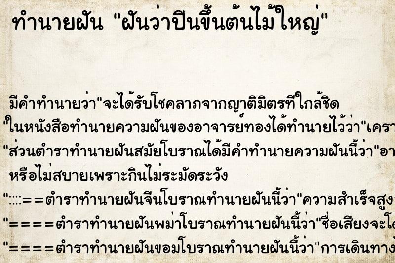 ทำนายฝันฝันว่าปีนขึ้นต้นไม้ใหญ่ ทำนายฝันทำนายฝันฝันว่าปีนขึ้นต้นไม้ใหญ่