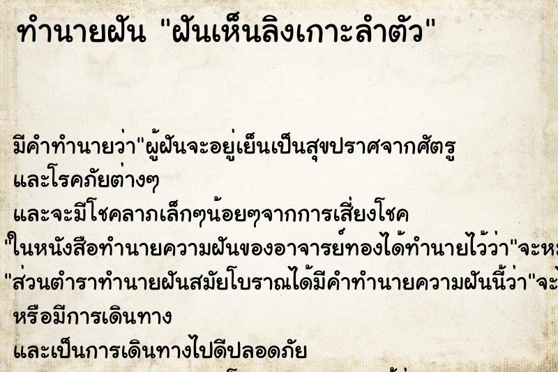 ทำนายฝัน ฝันเห็นลิงเกาะลำตัว ทำนายฝัน ฝันเห็นลิงเกาะลำตัว