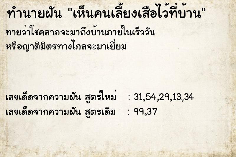ทำนายฝัน เห็นคนเลี้ยงเสือไว้ที่บ้าน ทำนายฝัน เห็นคนเลี้ยงเสือไว้ที่บ้าน